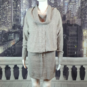 Pom & Larkin sz M Gray Cotton Blend Cinch Waist Cuffed Sleeve Knit Sweater